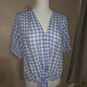 C by One Blue & White Gingham Tie-Front Blouse – Size L